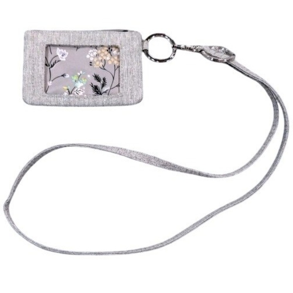 Vera Bradley Zip ID Case Lanyard Womens One Size Gray Heathered ReActive Floral